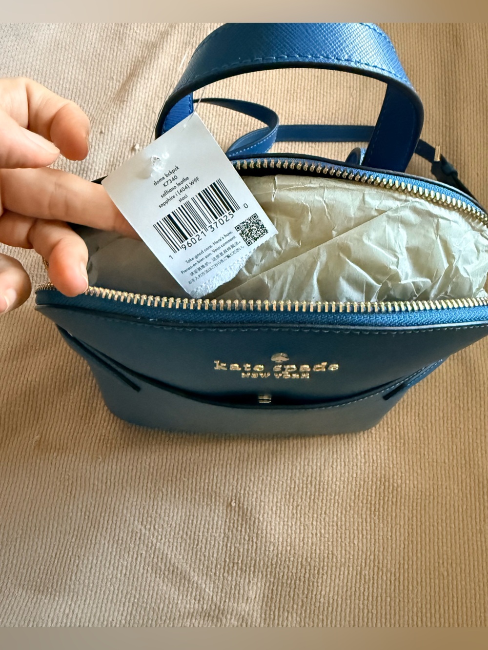 NWT Kate Spade Staci Sapphire Blue Saffiano Leather Backpack Purse - Picture 2 of 7